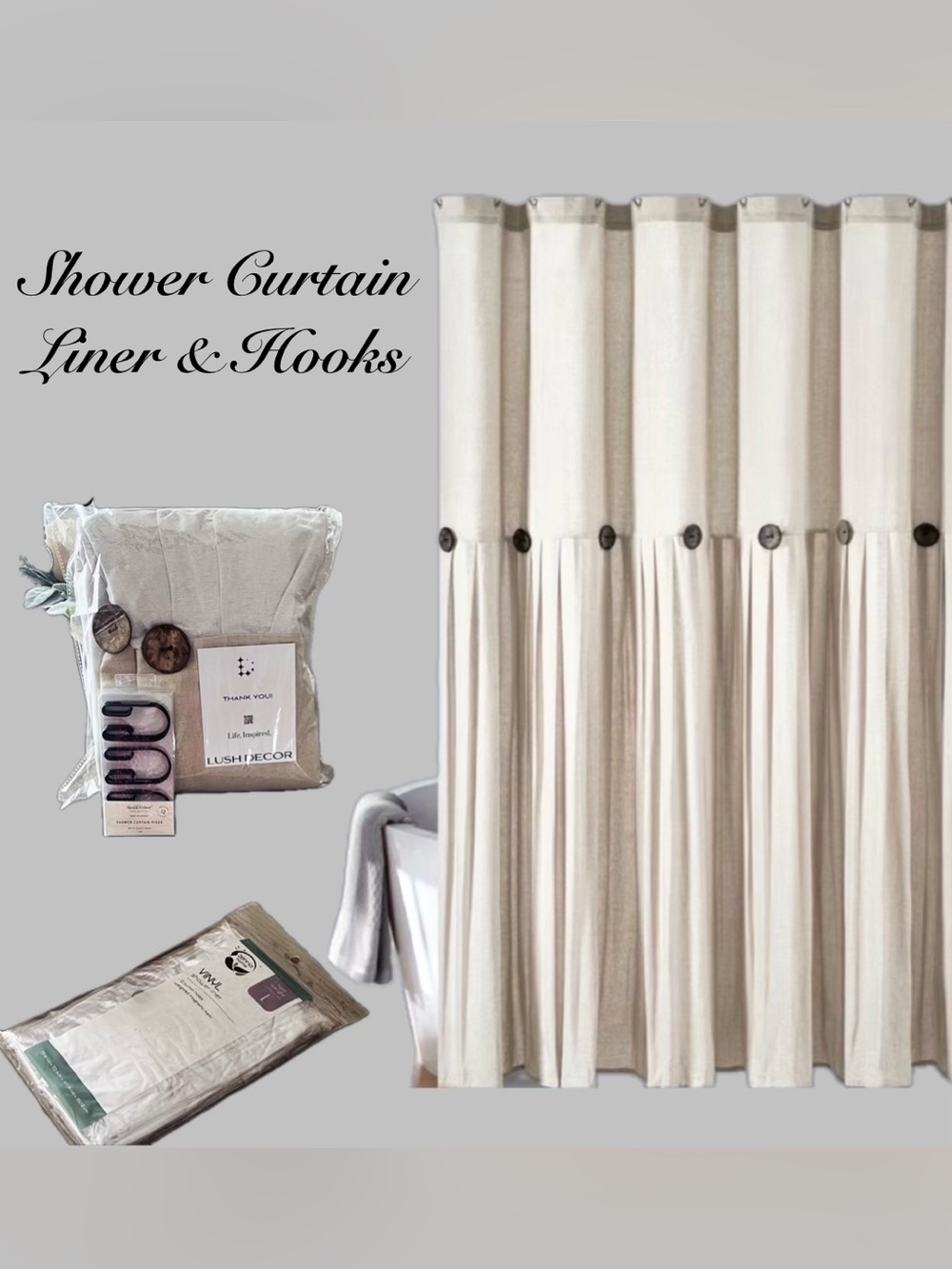 Lush Decor Linen Farmhouse- Boho style Shower Curtain ~New~With Rings & Liner